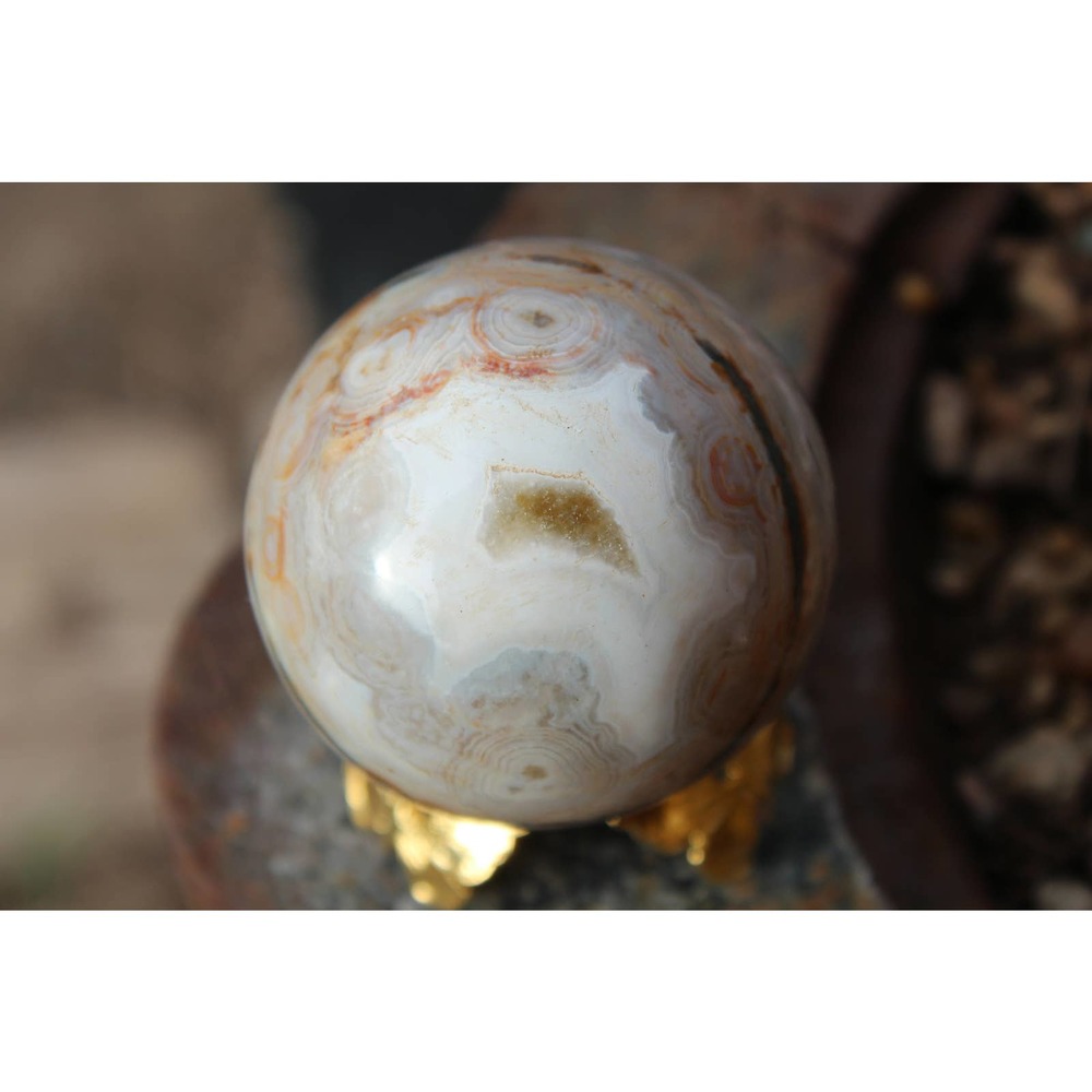 White orbicular Ocean Jasper Sphere